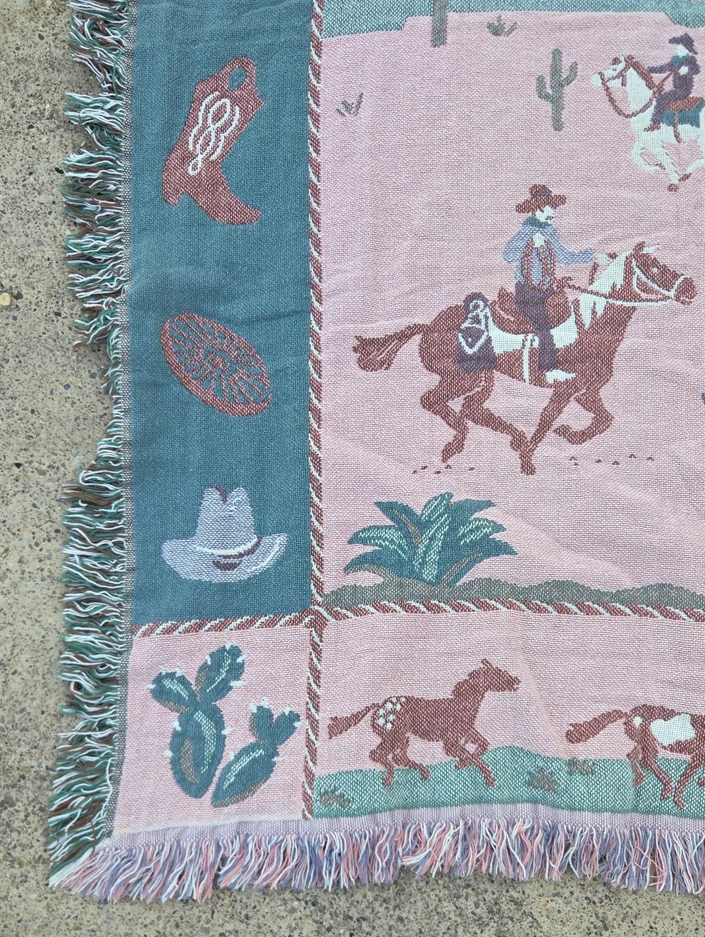 VTG Goodwin Weavers Western Cowboy Nature Horse Throw Blanket Made In USA